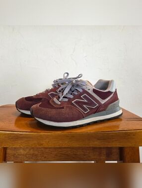 New Balance 574 Burgundy Suede Sneakers